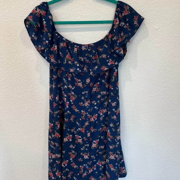 Blue Floral Flowy Mini Dress, Size Large - Picture 4 of 8
